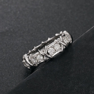 S925 Cross Infinity Tennis Ring - Gold/White Gold