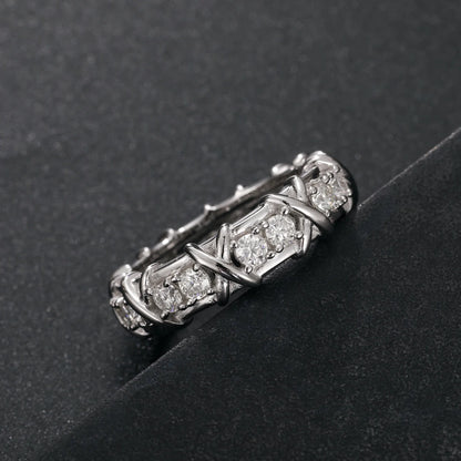 S925 Cross Infinity Tennis Ring - Gold/White Gold
