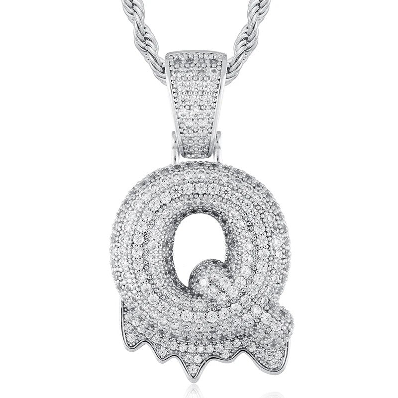 925 Sterling Silver Moissanite Bubbler Micro Paved A-Z Letter Pendant