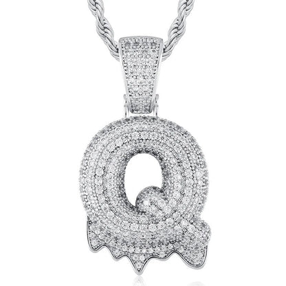 925 Sterling Silver Moissanite Bubbler Micro Paved A-Z Letter Pendant