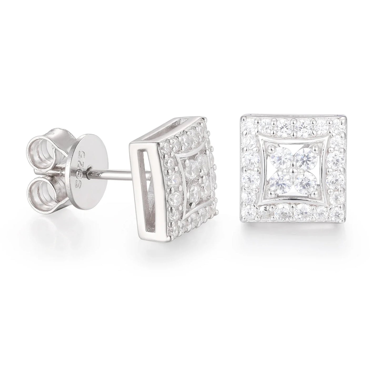 Moissanite Lucky Clover Square Halo Stud Earrings