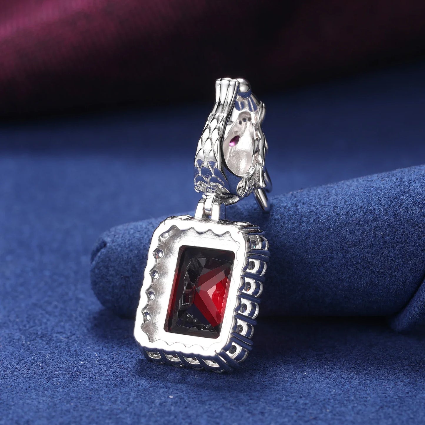 S925 Domineering Triangle Dragon Head Bail Red Gem Pendant Necklace