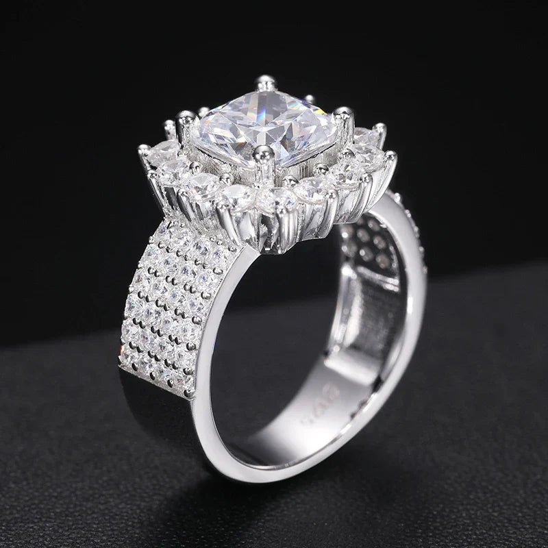 S925 Moissanite Square Cut Halo Diamond Ring