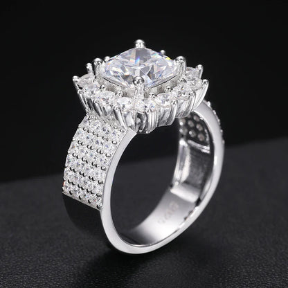 S925 Moissanite Square Cut Halo Diamond Ring
