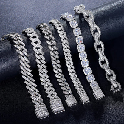 Moissanite Baguette Diamond Prong Cuban Link Bracelet- 14MM