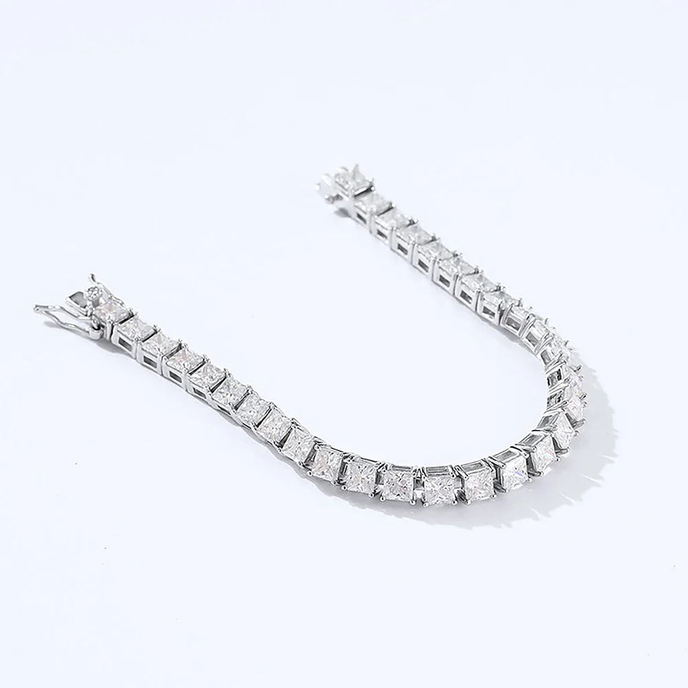 S925 Princess Cut Square Moissanite Diamond Tennis Bracelet