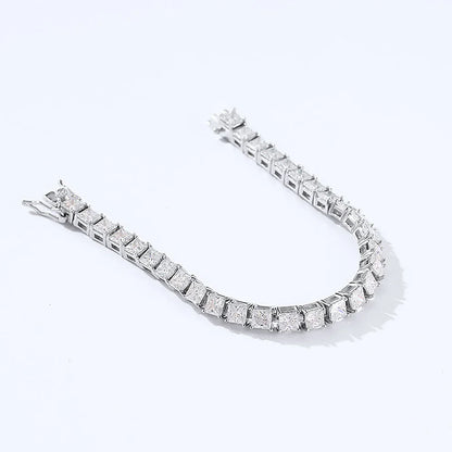 S925 Princess Cut Square Moissanite Diamond Tennis Bracelet