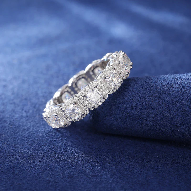 S925 Moissanite Clustered Tennis Diamond Ring