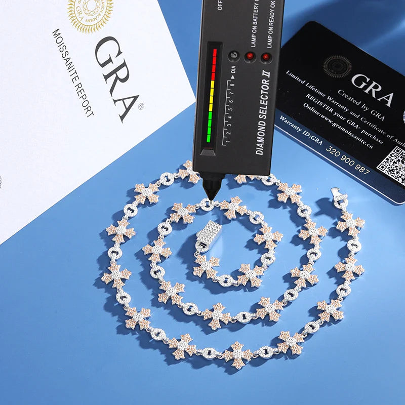12mm S925 Moissanite Flared Cross Link Chain