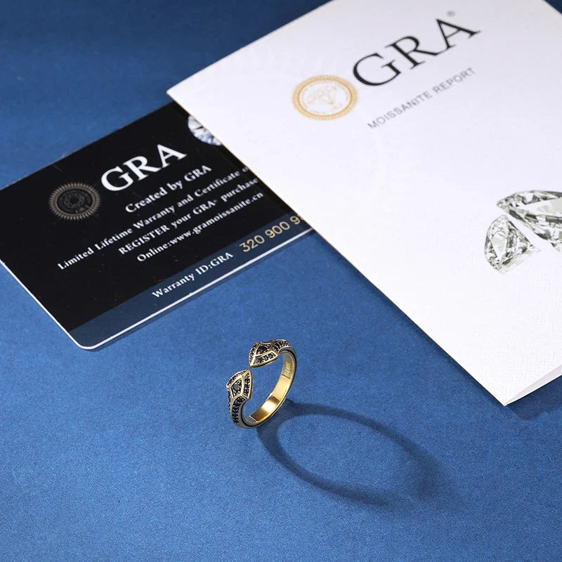 S925 Black Moissanite Dual Shield Ring