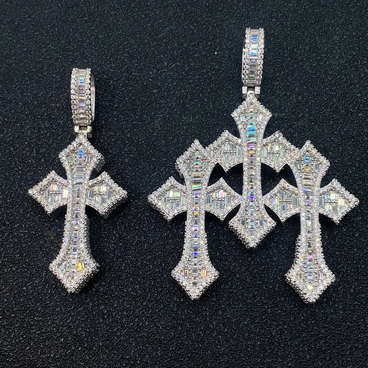 Iced Out Baguette Moissanite Cross Pendant
