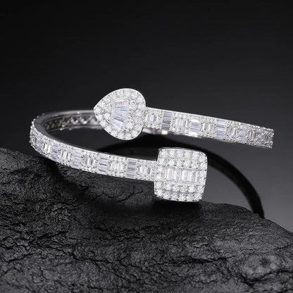 S925 Moissanite Baguette Heart-Square Diamond Bangle