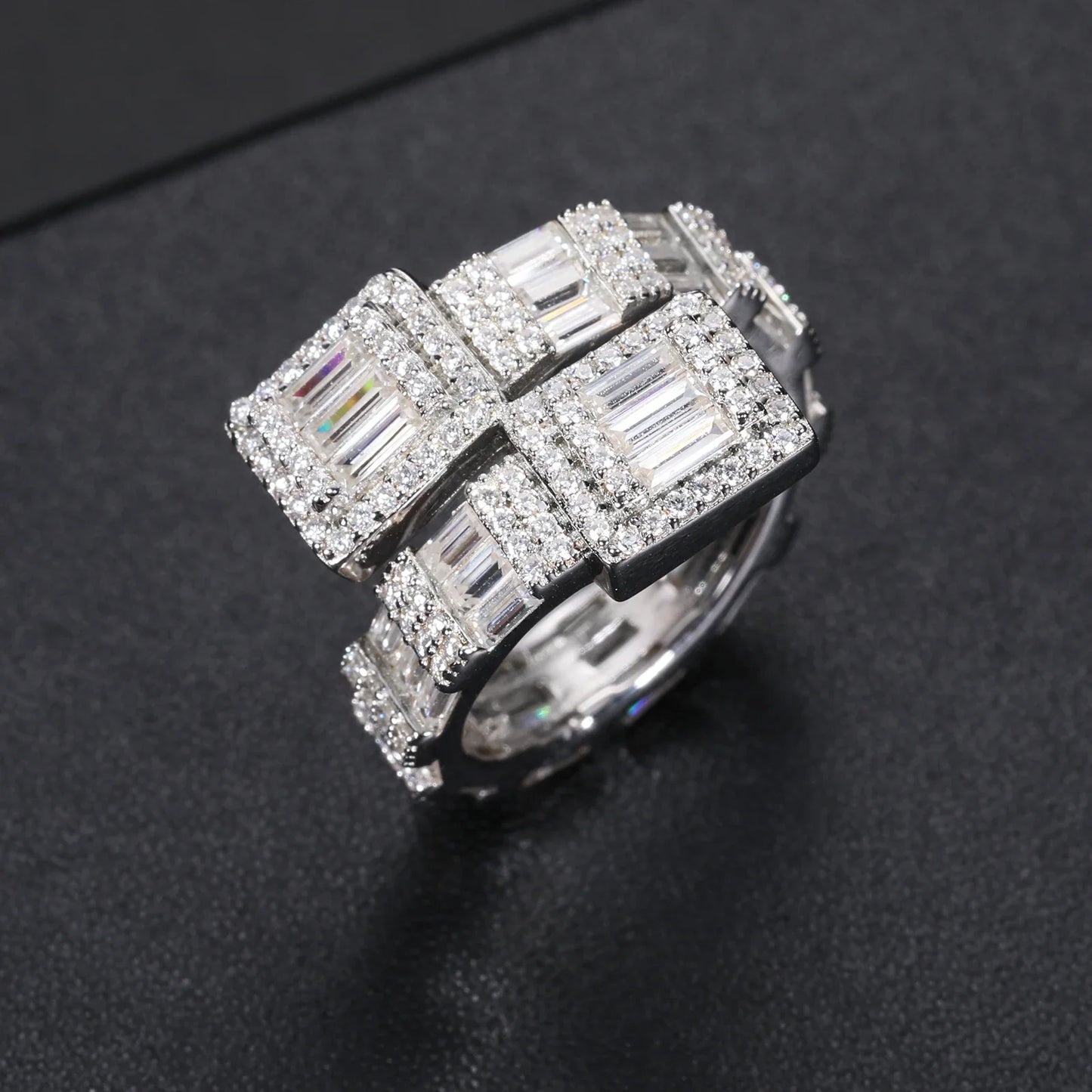S925 Baguette Moissanite Overlapping Ring