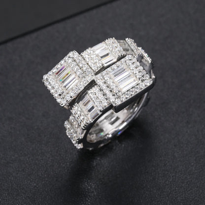 S925 Baguette Moissanite Overlapping Ring