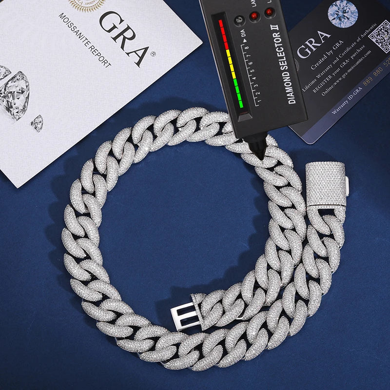 20mm S925 Moissanite Curb Cuban Chain