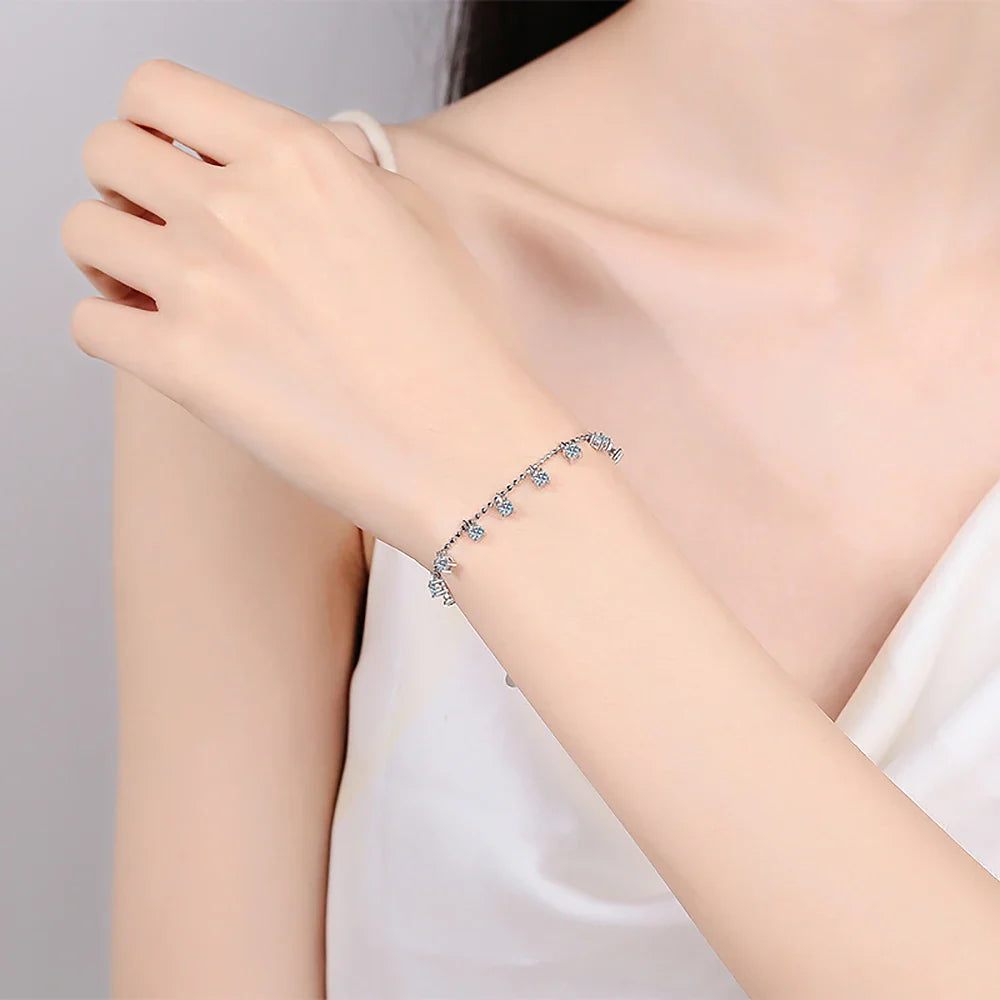 Women's S925 Moissanite Diamond Dangle Princess Bracelet - 4mm
