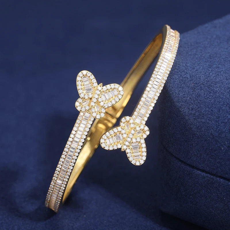 S925 Moissanite Butterfly Baguette Diamond Bangle