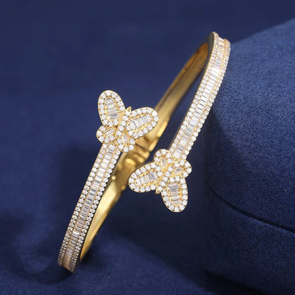 S925 Moissanite Butterfly Baguette Diamond Bangle