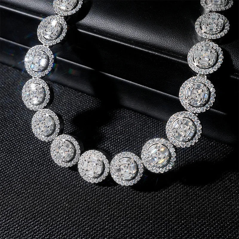 White Gold Round Cut Halo Tennis Chain Necklace - 13mm