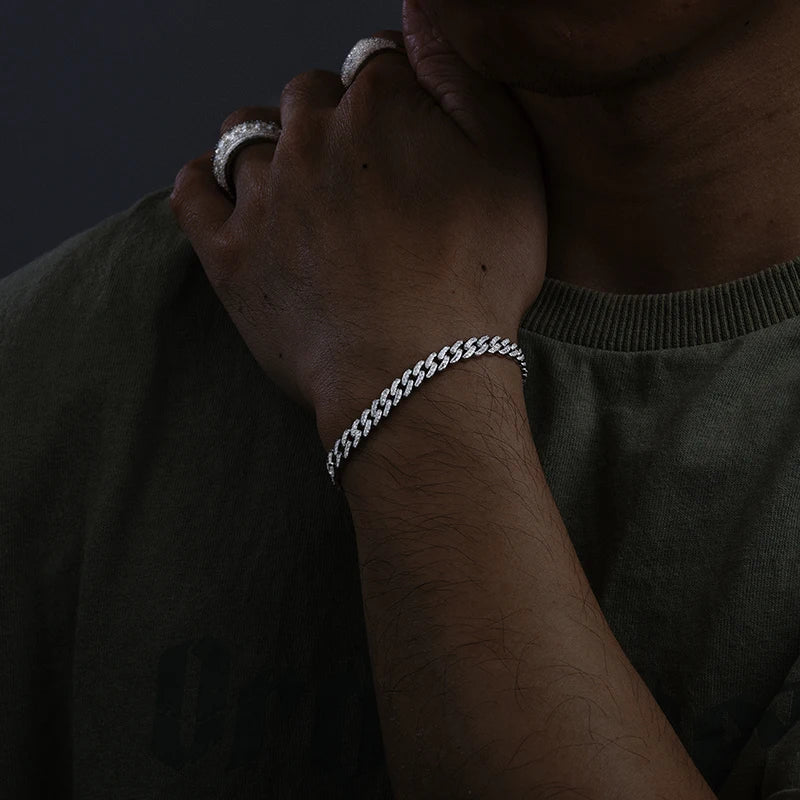 S925 Moissanite Diamond Prong Cuban Link Bracelet - 6mm