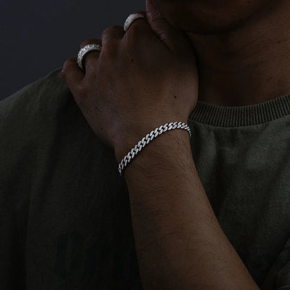 S925 Moissanite Diamond Prong Cuban Link Bracelet - 6mm