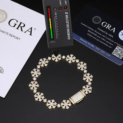 S925 Moissanite Snowflake Link Bracelet - 13mm
