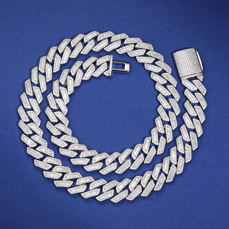 10-22mm S925 MOISSANITE BAGUETTE MIAMI PRONG CUBAN LINK DIAMOND CHAIN NECKLACE