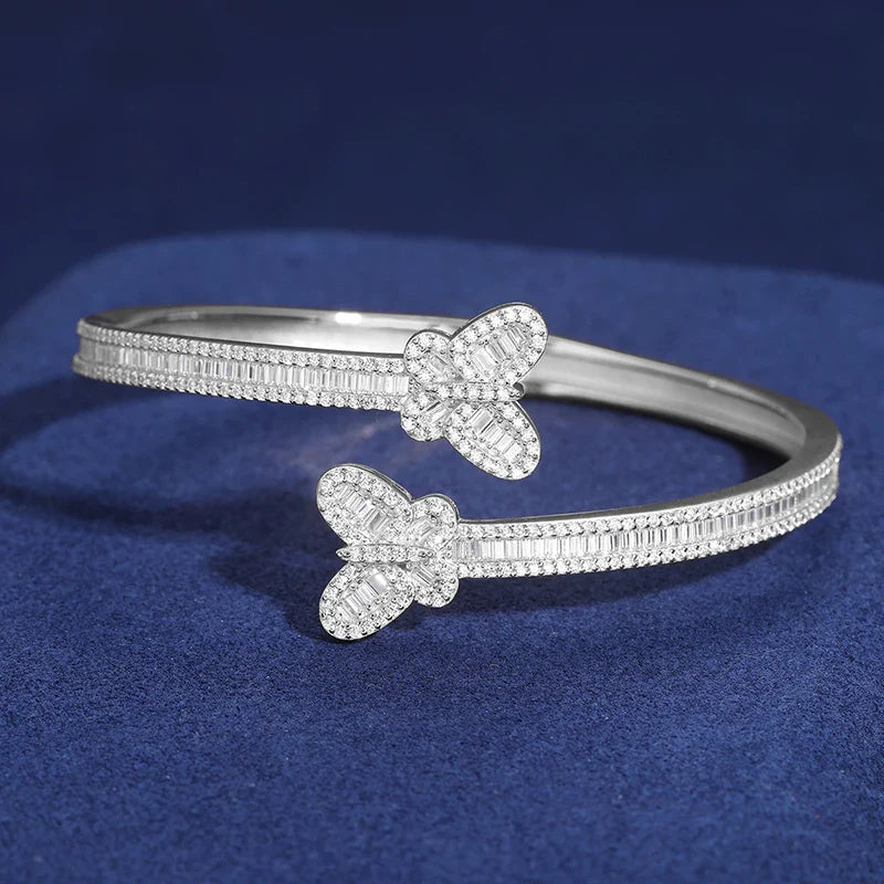 S925 Moissanite Butterfly Baguette Diamond Bangle