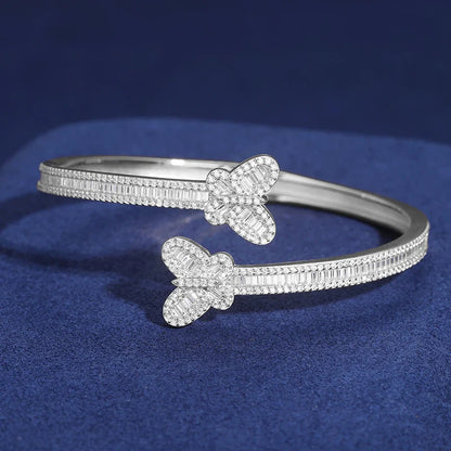S925 Moissanite Butterfly Baguette Diamond Bangle