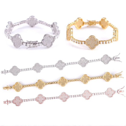 3MM Moissanite Tennis Clover Link Bracelet