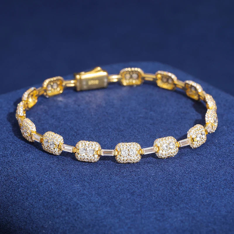 S925 Moissanite Baguette Link Paved Cube Bracelet