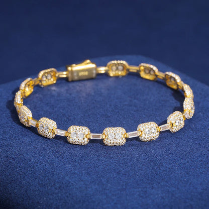 S925 Moissanite Baguette Link Paved Cube Bracelet