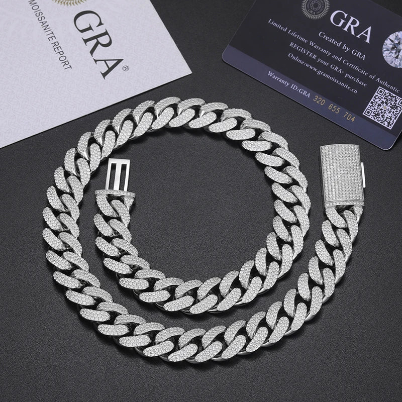 15mm S925 Moissanite Curb Cuban Chain