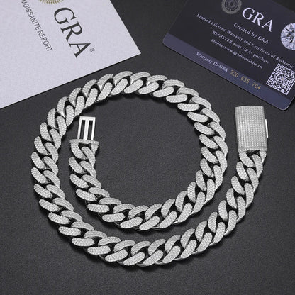 15mm S925 Moissanite Curb Cuban Chain
