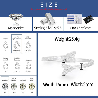 S925 Moissanite Butterfly Baguette Diamond Bangle