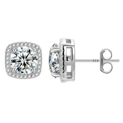 S925 Moissanite Cushion Cut Earrings - White Gold