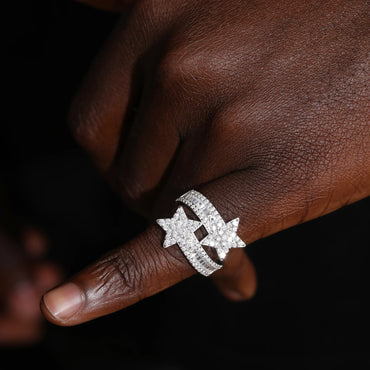 S925 MOISSANITE PAVED STAR BAGUETTE RING