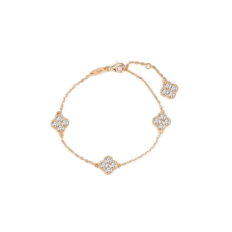 S925 Moissanite Clover Diamond Bracelet - Gold/White Gold