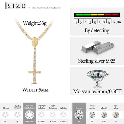 5MM Iced Out Tennis Cross Dropped Link Chain Necklace