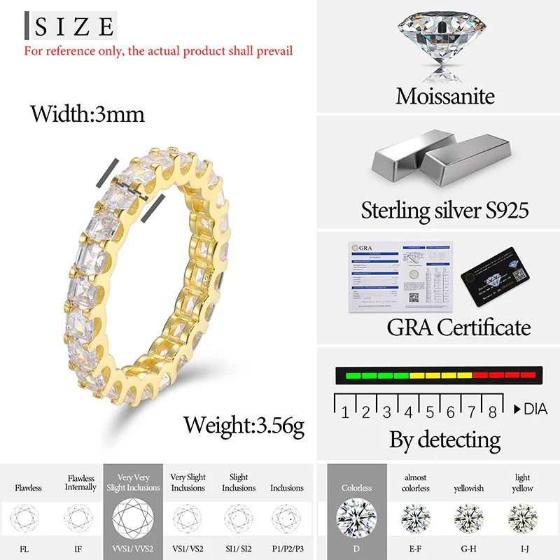 S925 Moissanite Baguette Cut Eternity Band Ring