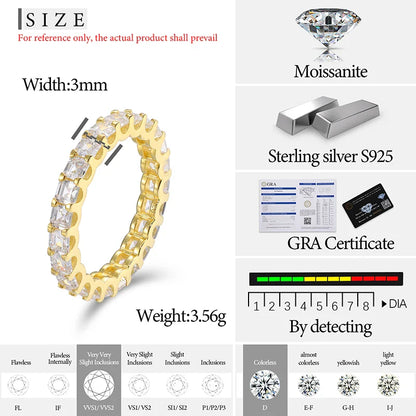 S925 Moissanite Baguette Cut Eternity Band Ring