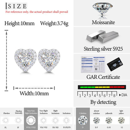 S925 Moissanite Diamond Clustered Heart Earrings - White Gold