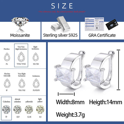 S925 Moissanite Princess Cut Cuff Earrings – White Gold/Gold