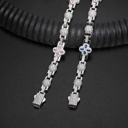 S925 Moissanite Clover Ball Stationed Link Chain Necklace or Bracelet - 10mm