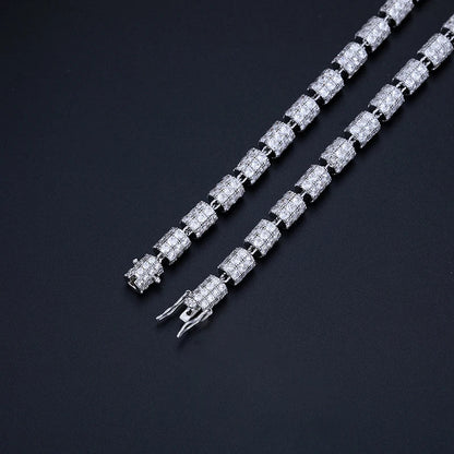 S925 White Gold Moissanite Cylindrical Iced-Out Diamond Necklace Chain - 7mm