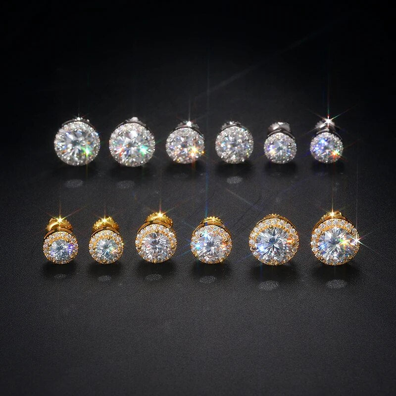 925 Sterling Silver Real 0.5-2CT Moissanite Round Diamond Stud Earrings