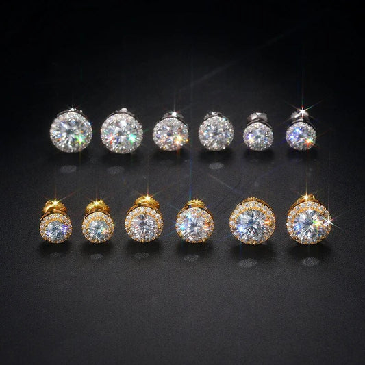 925 Sterling Silver Real 0.5-2CT Moissanite Round Diamond Stud Earrings