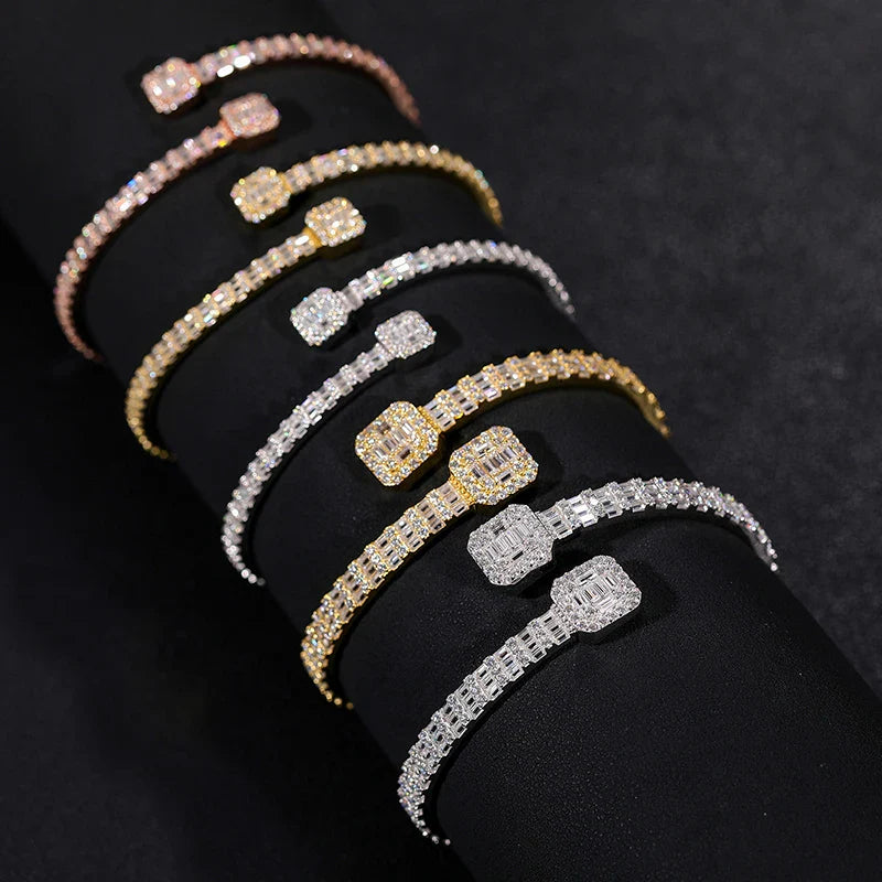 S925 MOISSANITE BAGUETTE DIAMOND BANGLE - 3.8MM
