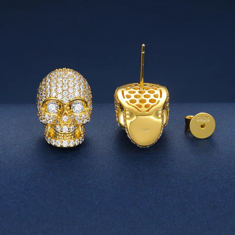 S925 MICRO MOISSANITE SKULL STUD EARRINGS