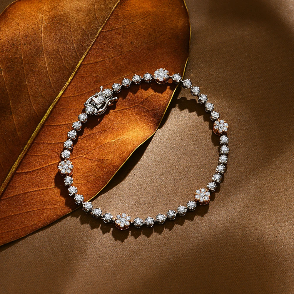 Women's S925 Moissanite Diamond Daisy Flower Stationed Bracelet